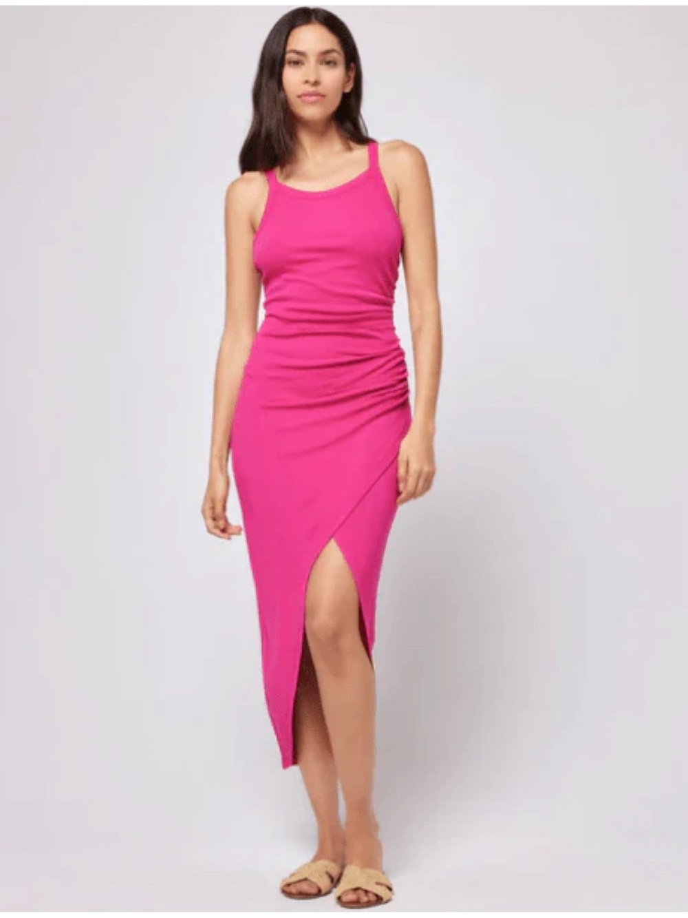 LSpace by Anthropologie Bardot Rib Midi Tank Dress in Fuchsia XS Beach Coastal